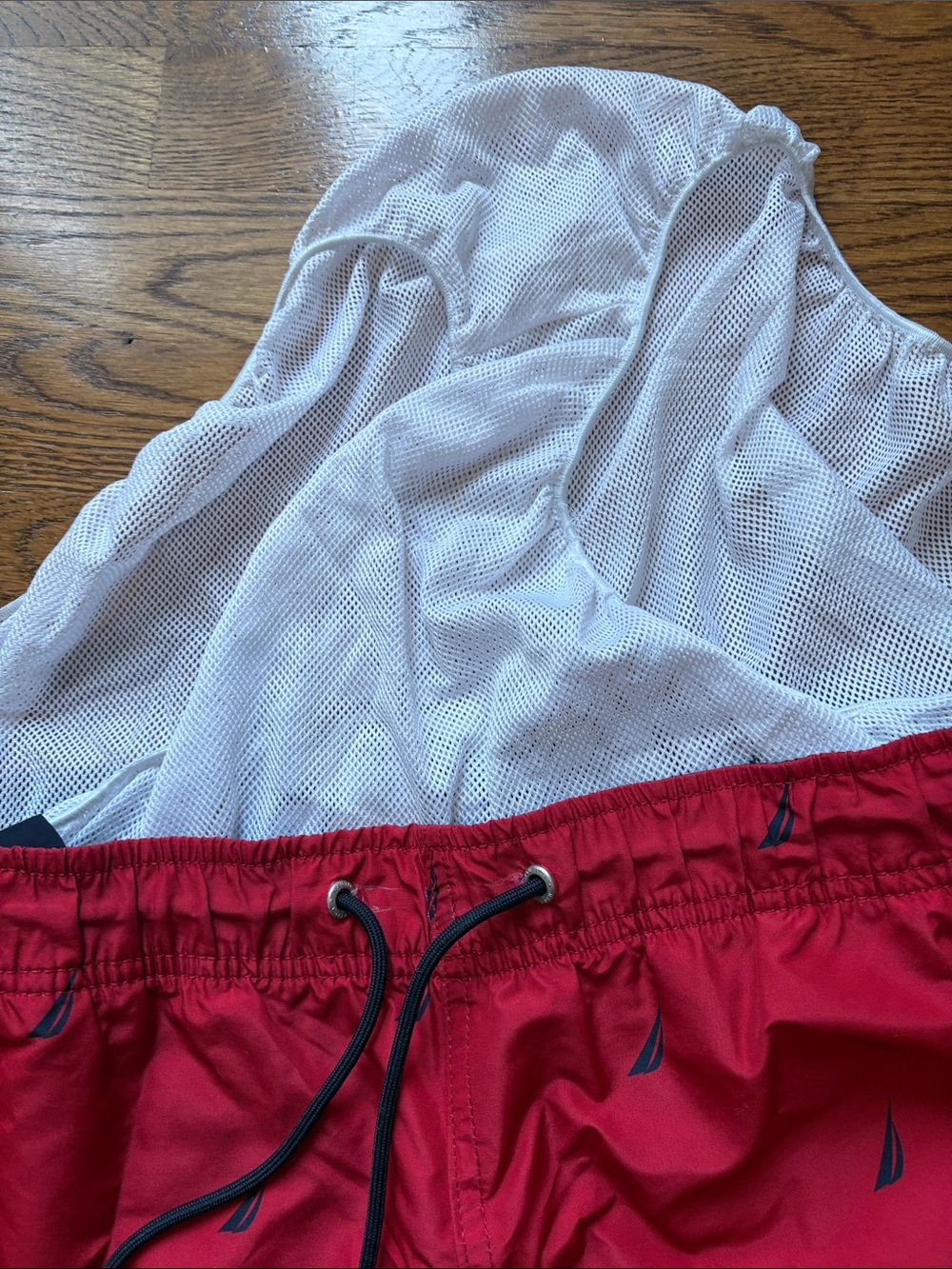 Nautica Men's Red Drawstring Swim Trunks withNautical Print - Picture 4 of 5